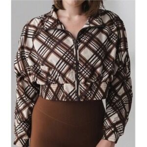 Balance Athletica Vitality Ethos Jacket Cocoa Brown Plaid Cropped Size Small EUC
